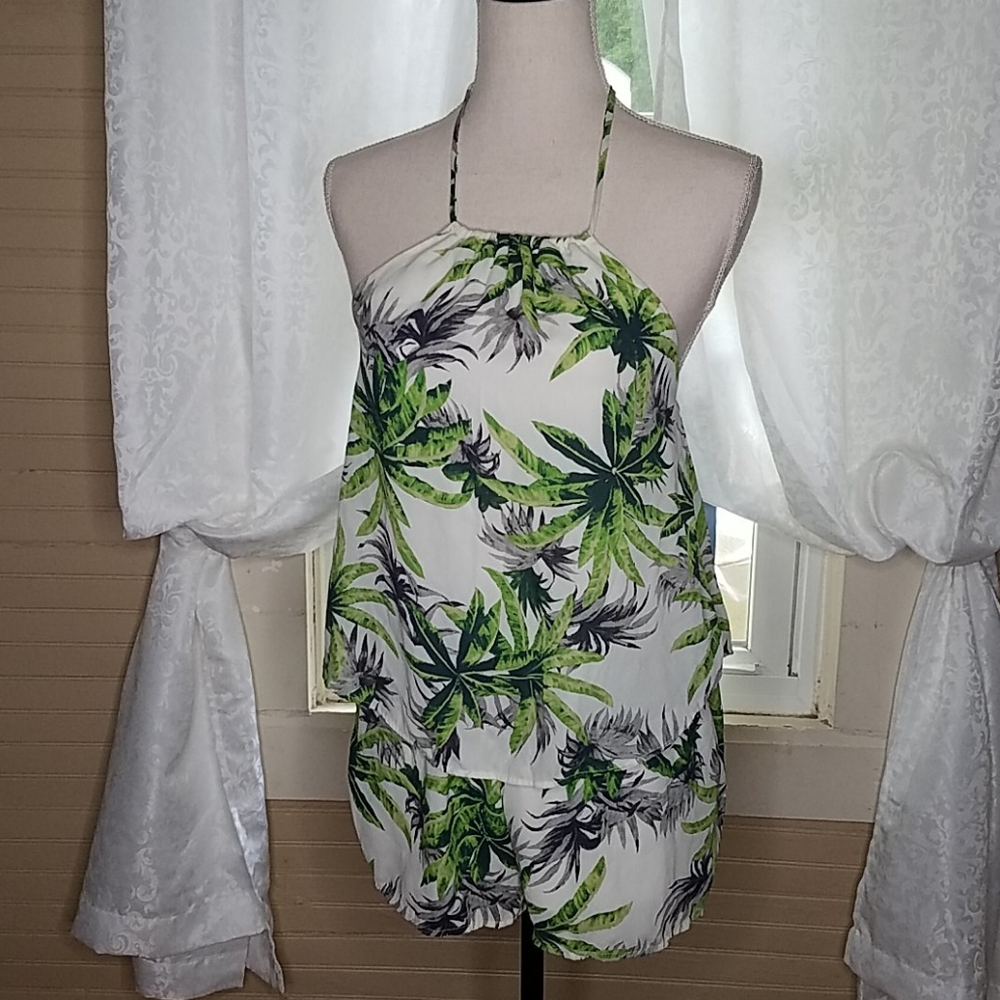 Madelynn Tropical Fern Leaf Romper Minimalist Vacation Summer Desert Boho Chic